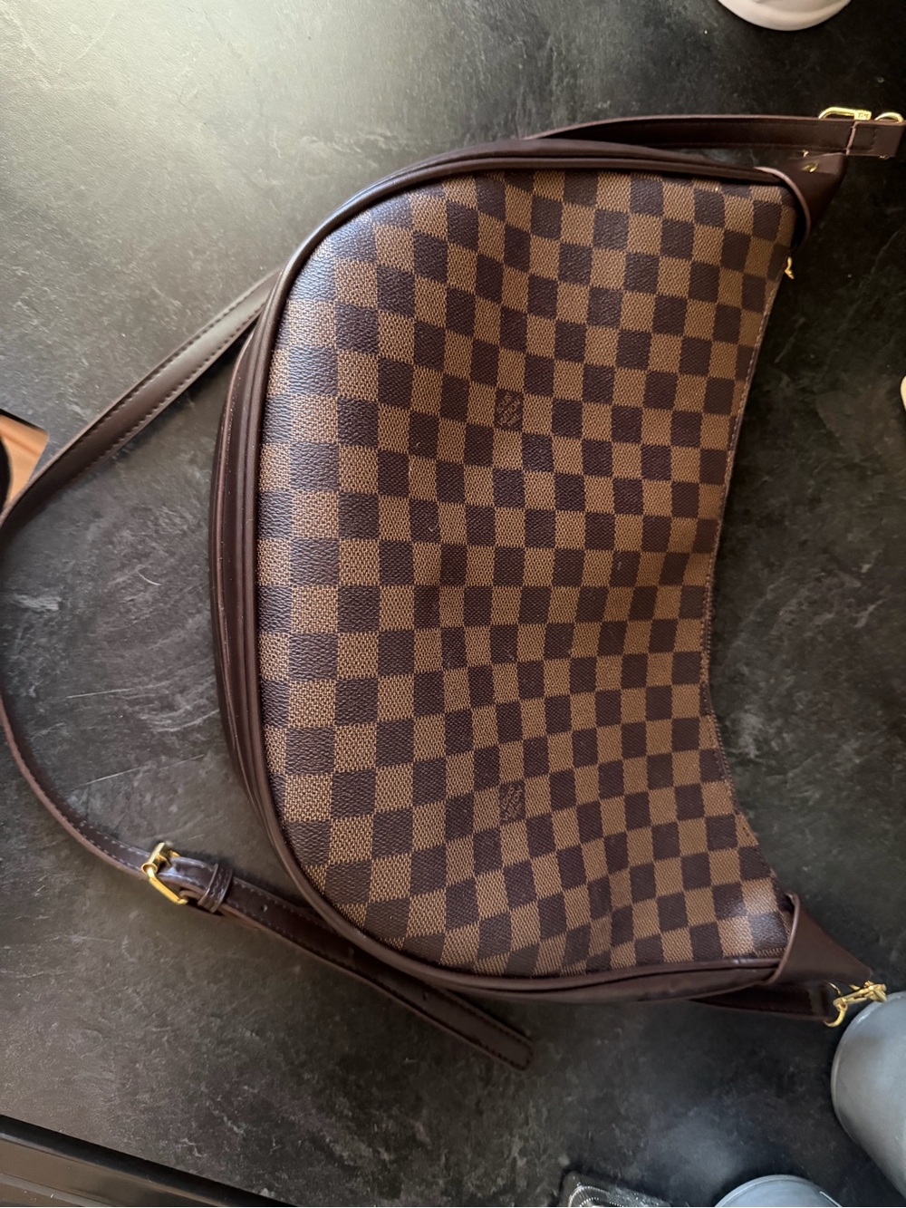 Brown Checkered Crescent Shoulder Bag